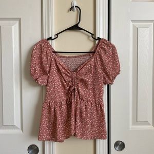 *SOLD* Floral Blouse with adjustable drawstring